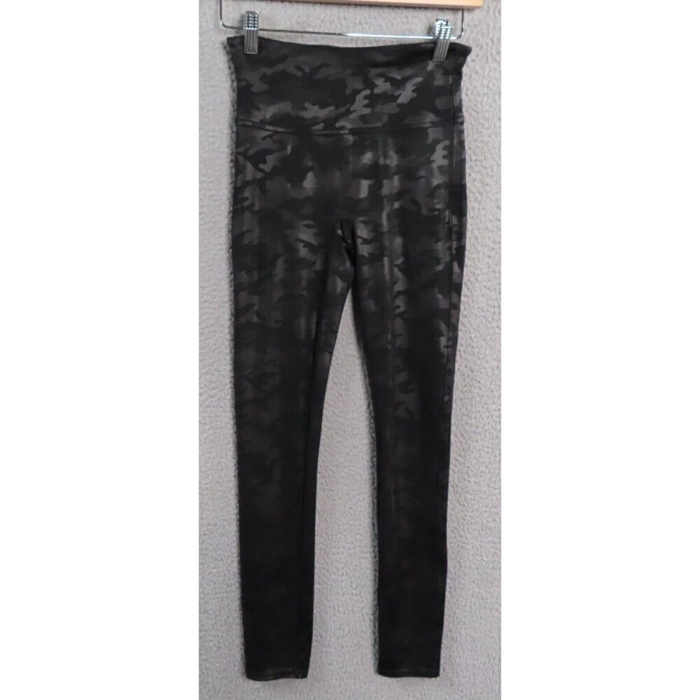 Spanx Faux Leather Leggings Womens Small Matte‎ Black Camo Shaping Stretch